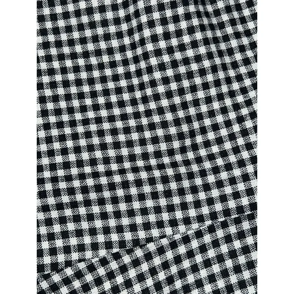 A New Day Black White Gingham Linen Blend Puff Sleeve Tiered Dress 10 NWT - Picture 6 of 9